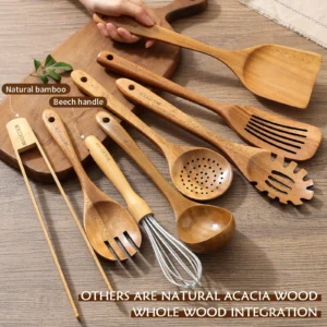 MAXCOOK 8PCS Wood Kitchen Utensil Set