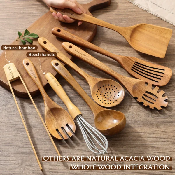 MAXCOOK 8PCS Wood Kitchen Utensil Set